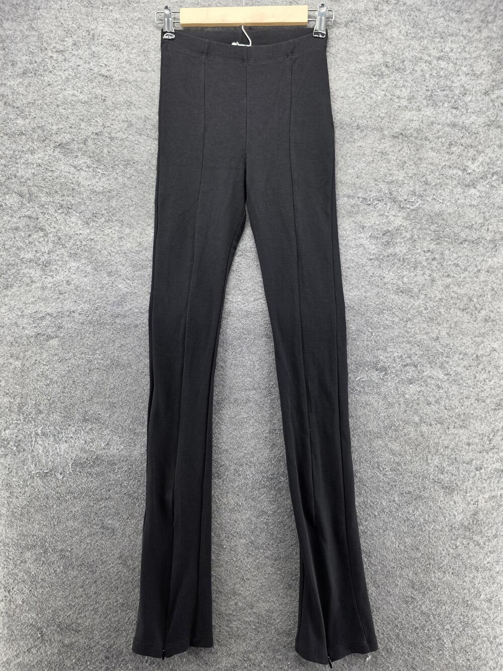 Topshop Leggings Womens 6 Black Ankle Ribbed Knit Stretch Elastic Waist Zip Hem